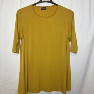 Southern Charm Womens Size XL Gold  ¾‎ Sleeve Blouse Tunic Stretch Flowy